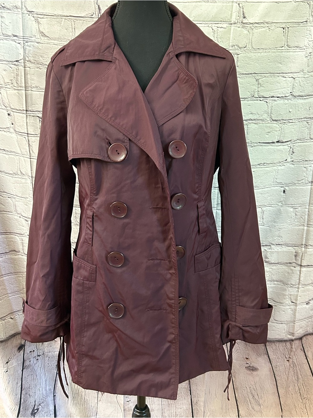 bebe Double-Breasted Maroon Trench Coat